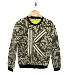 Kenzo Womens Geometric K Broken Floor Pullover Sweatshirt‎ Yellow Black Size XS